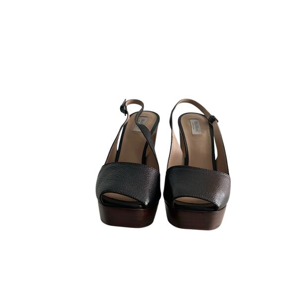 Max Mara Black Leather Platform Slingback Heels Sandals NWT Size 39 US 9 - Picture 5 of 11